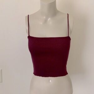 American Threads | Burgundy Red Ribbed Stretchy Crop Tank